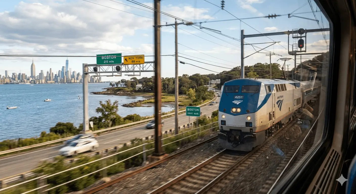Trajet entre New York et Boston en train, voiture et avion