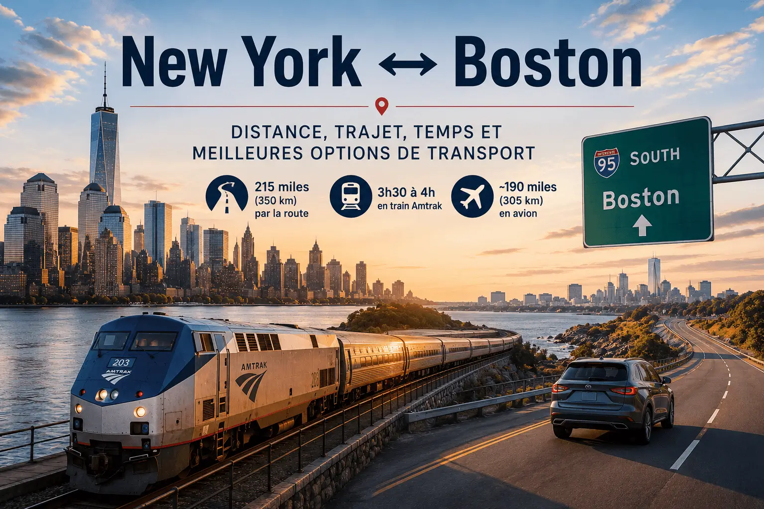 Distance New York Boston USA : comparatif train, voiture et avion