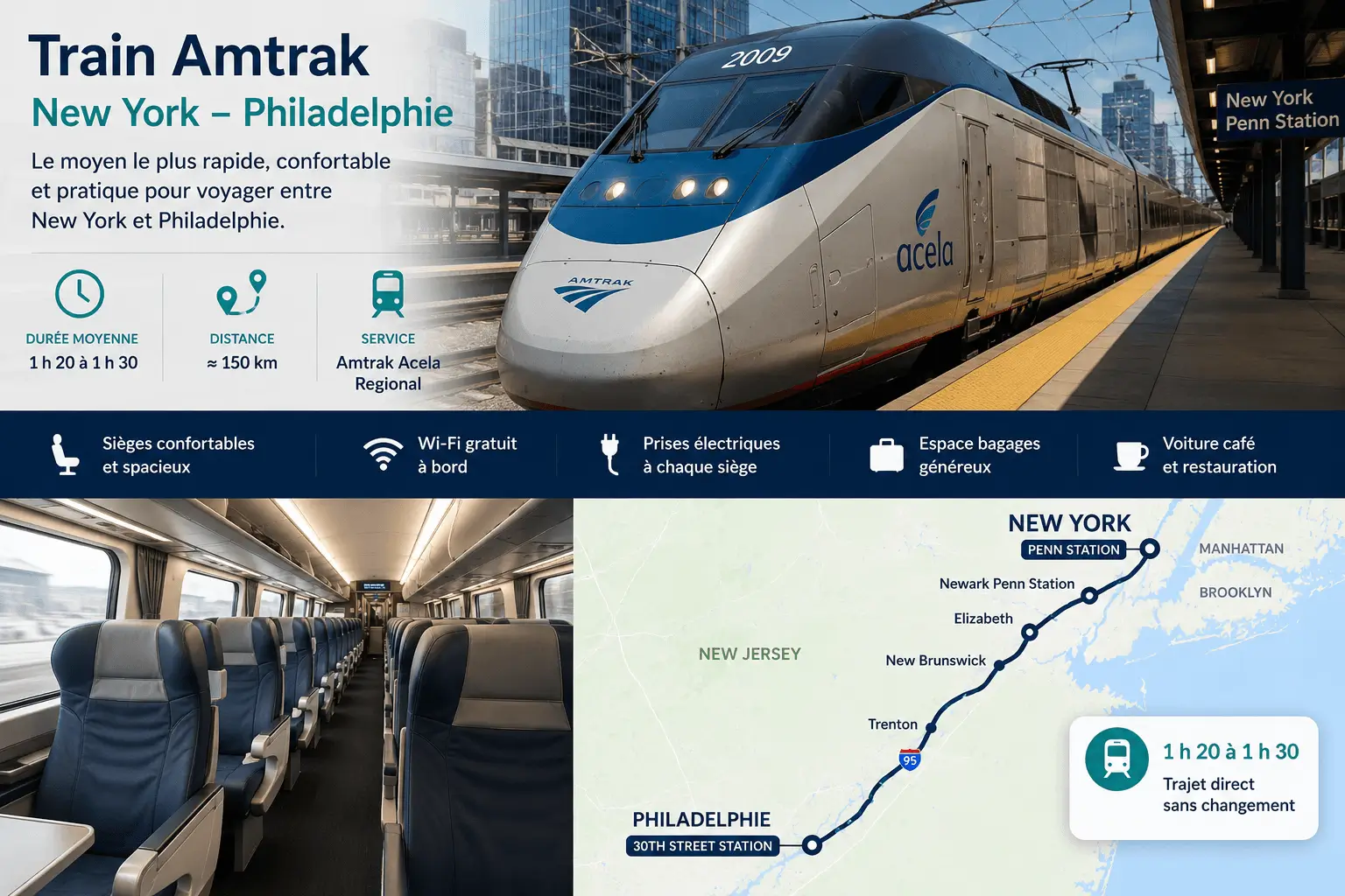 Train Amtrak entre New York et Philadelphie